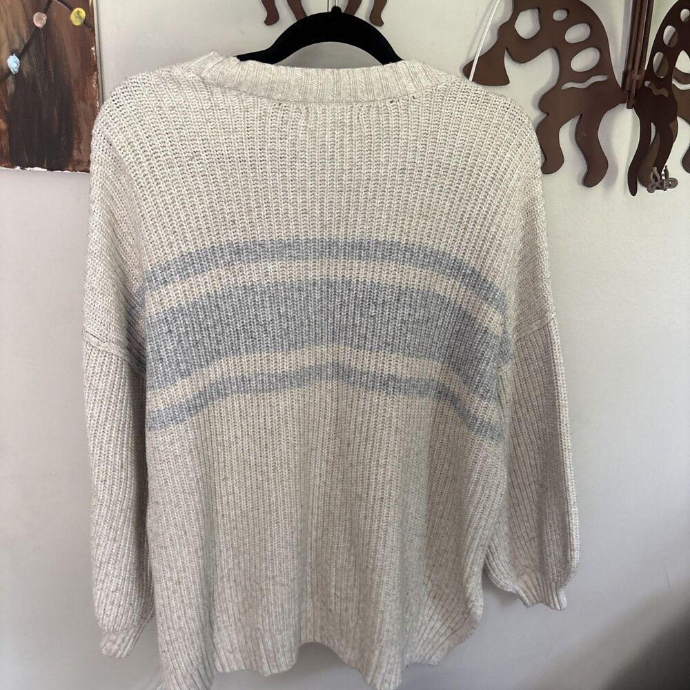 American Eagle Oversized Cream Cable Knit Sweater with Blue Stripes XXL - Picture 3 of 3